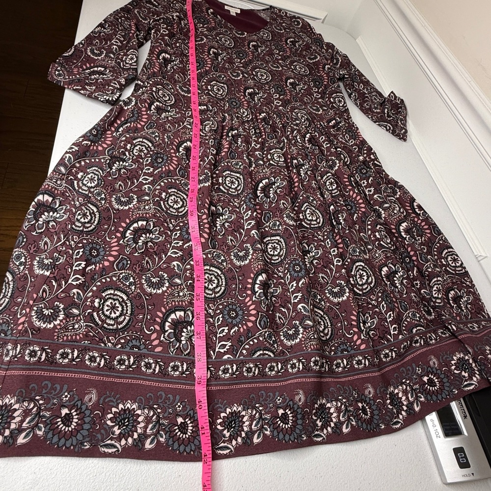 Garnet Hill Dress‎ Sz 10 Floral Pleated Fit Flare w/Pockets Long Sleeve Boho - Picture 6 of 11